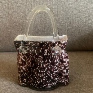 Art Deco Hand Blown Murano Style Glass Purse Handbag Purple Brush Strokes